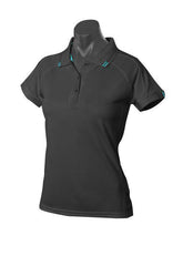 Ladies Flinders Polo Black/Teal - Nordic Sport Australia Pty Ltd